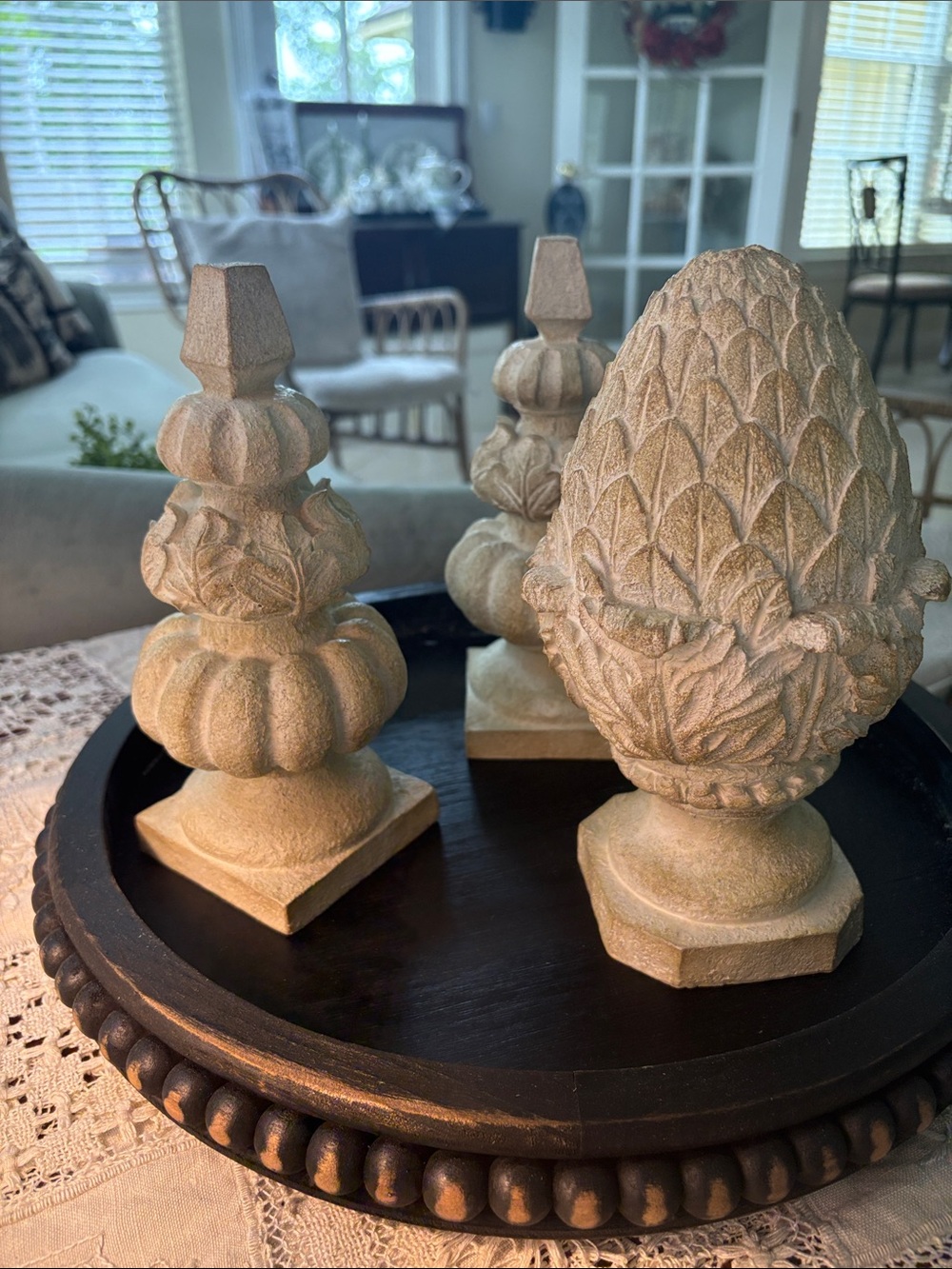 TRIO Resin Artichoke & Spires Finials French Country Farmhouse Cottagecore - Picture 7 of 16